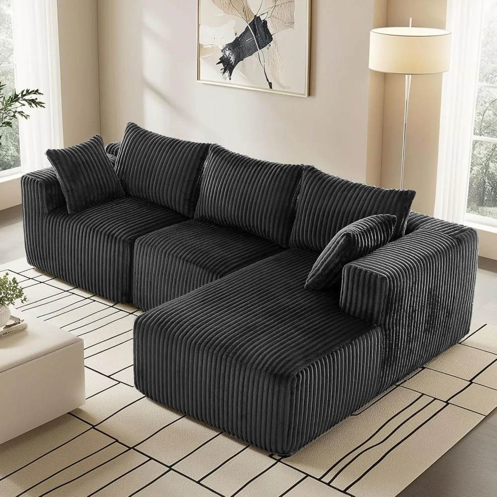 Living Room Sofa, Modular Sectional with L-Shape Chaise, Cloud Sofa Living Room Bedroom Upholstered Sofa - No Installation