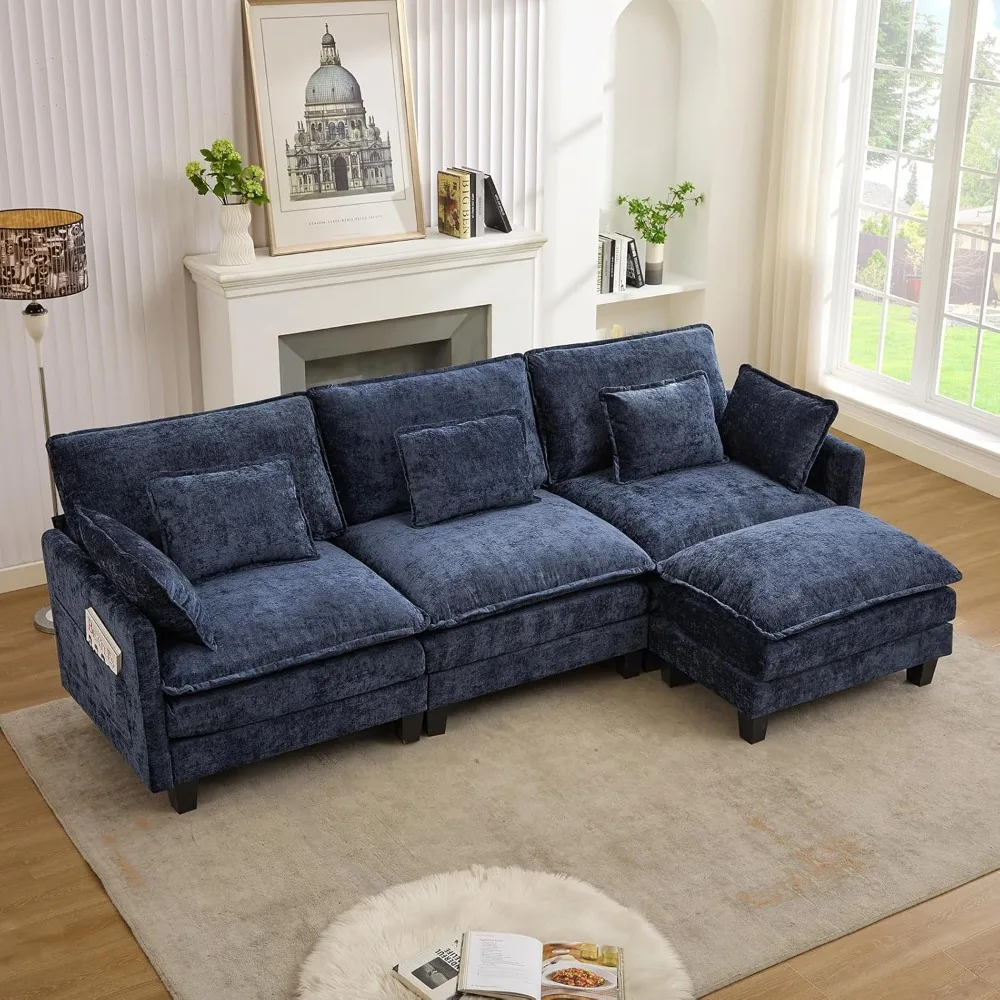 Living Room Sofa, Modular Sectional Sofa, 113" L Shaped Couch Set for Living Room Comfy Cloud Couch with Movable Ottoman