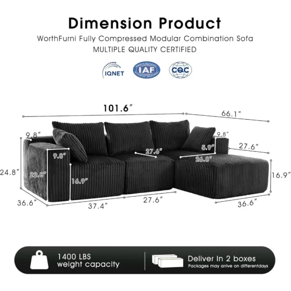 Living Room Sofa, Modular Sectional with L-Shape Chaise, Cloud Sofa Living Room Bedroom Upholstered Sofa - No Installation - Image 2