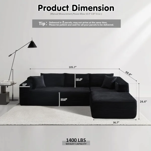 Ovios 104" Cloud Sectional Couch with L-Shape Chaise Modern Modular Sofa with Deep Seat Upholstered Couches Living Room Bedroom - Image 2