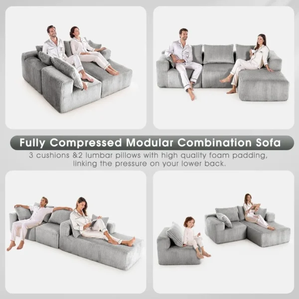 Living Room Sofa, Modular Sectional with L-Shape Chaise, Cloud Sofa Living Room Bedroom Upholstered Sofa - No Installation - Image 3
