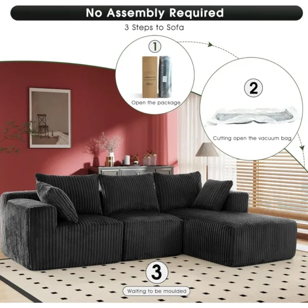 Living Room Sofa, Modular Sectional with L-Shape Chaise, Cloud Sofa Living Room Bedroom Upholstered Sofa - No Installation - Image 5