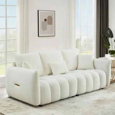 82" Modern Sofa Couch, Comfy Deep Seat Teddy Cloud Sofa, Upholstered 3-Seater Boucle Couch, Oversized Loveseat Living Room Sofas