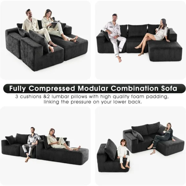 Living Room Sofa, Modular Sectional with L-Shape Chaise, Cloud Sofa Living Room Bedroom Upholstered Sofa - No Installation - Image 4