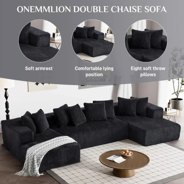 131" Modular Sectional Couch, Luxury Black Sectional Couches for Living Room,Corduroy Couch Sectional Sofa with Chaise Lounge - Image 4