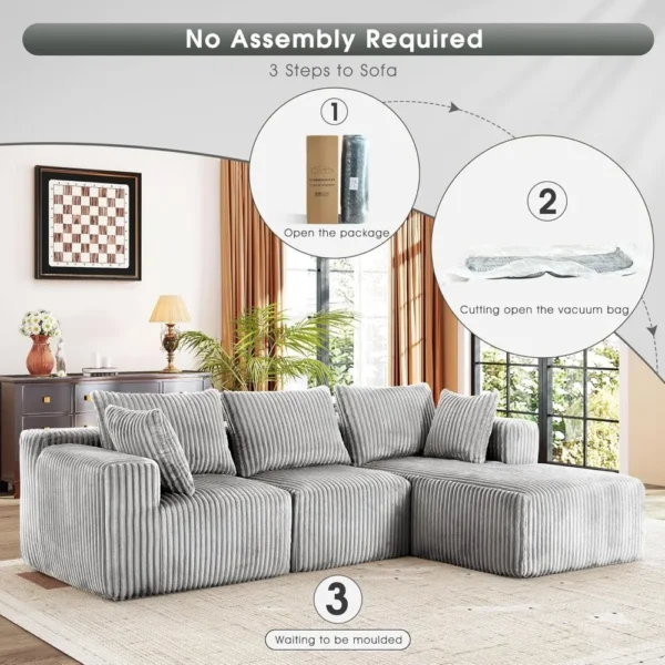 Living Room Sofa, Modular Sectional with L-Shape Chaise, Cloud Sofa Living Room Bedroom Upholstered Sofa - No Installation - Image 4