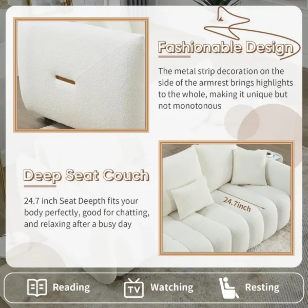 82" Modern Sofa Couch, Comfy Deep Seat Teddy Cloud Sofa, Upholstered 3-Seater Boucle Couch, Oversized Loveseat Living Room Sofas - Image 3
