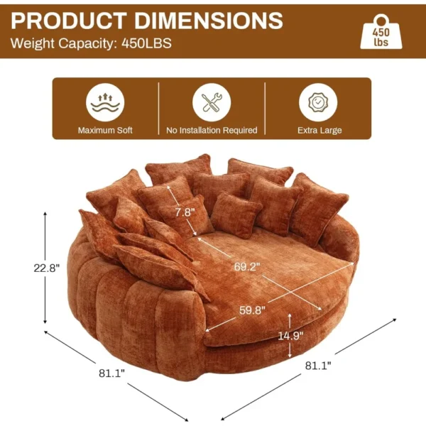 81 "Extra large upholstered sofa bed, indoor round recliner, fluffy plush recliner, modern snow velvet cloud sofa, deep seat - Image 2