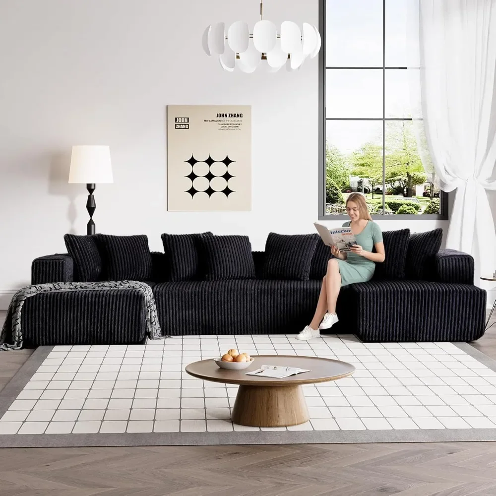 131" Modular Sectional Couch, Luxury Black Sectional Couches for Living Room,Corduroy Couch Sectional Sofa with Chaise Lounge